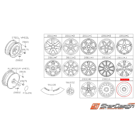 Galette 17x4 de roue de secours origine SUBARU STI 01-04