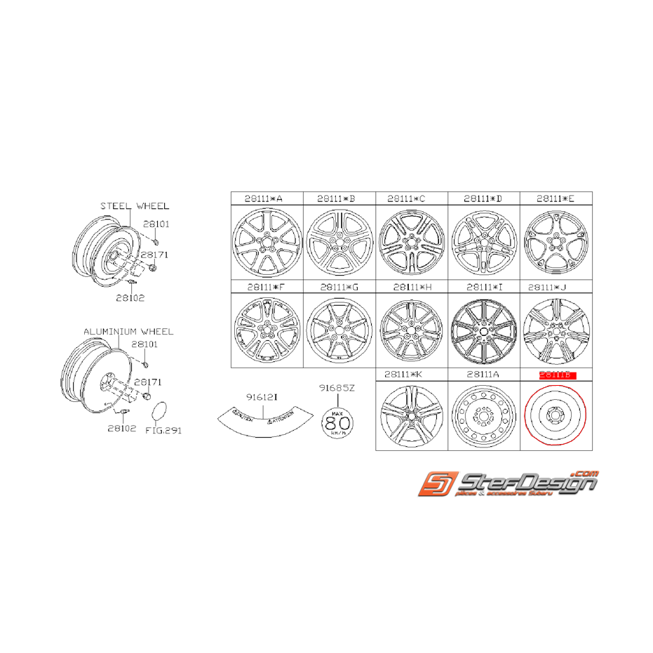 Galette 17x4 de roue de secours origine SUBARU STI 01-04