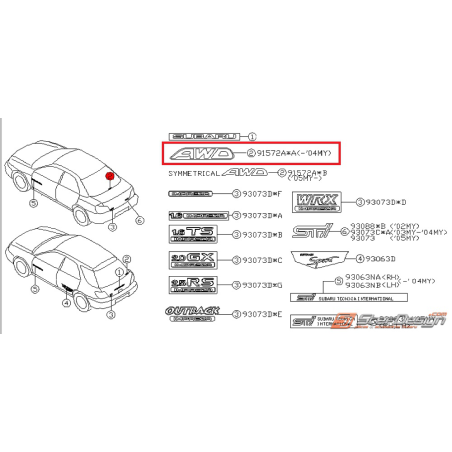 logo AWD de lunette arrière WRX 2001-2005