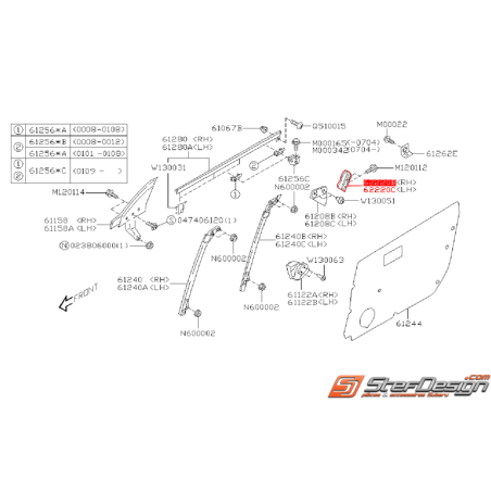 Guide de vitre de porte avant WRX/STI 01-07