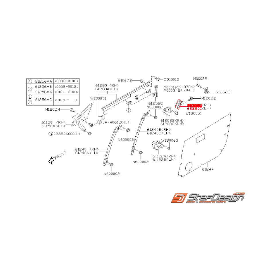 Guide de vitre de porte avant WRX/STI 01-07 Guide de vitre de porte avant WRX/STI 01-07
