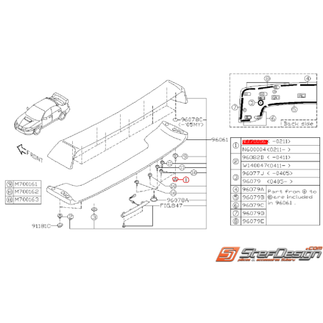 Écrou de fixation de becquet de coffre SUBARU STI 01-11/02