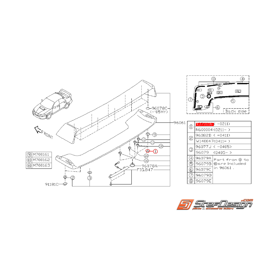 Écrou de fixation de becquet de coffre SUBARU STI 01-11/02 Écrou de fixation de becquet de coffre SUBARU STI 01-11/02