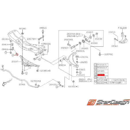 Vis de fixation de support de silent bloc origine SUBARU WRX/STI 01-07