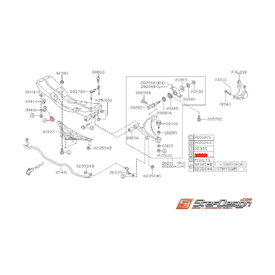 Vis de fixation de support de silent bloc origine SUBARU WRX/STI 01-07 Vis de fixation de support de silent bloc origine SUBARU WRX/STI 01-07