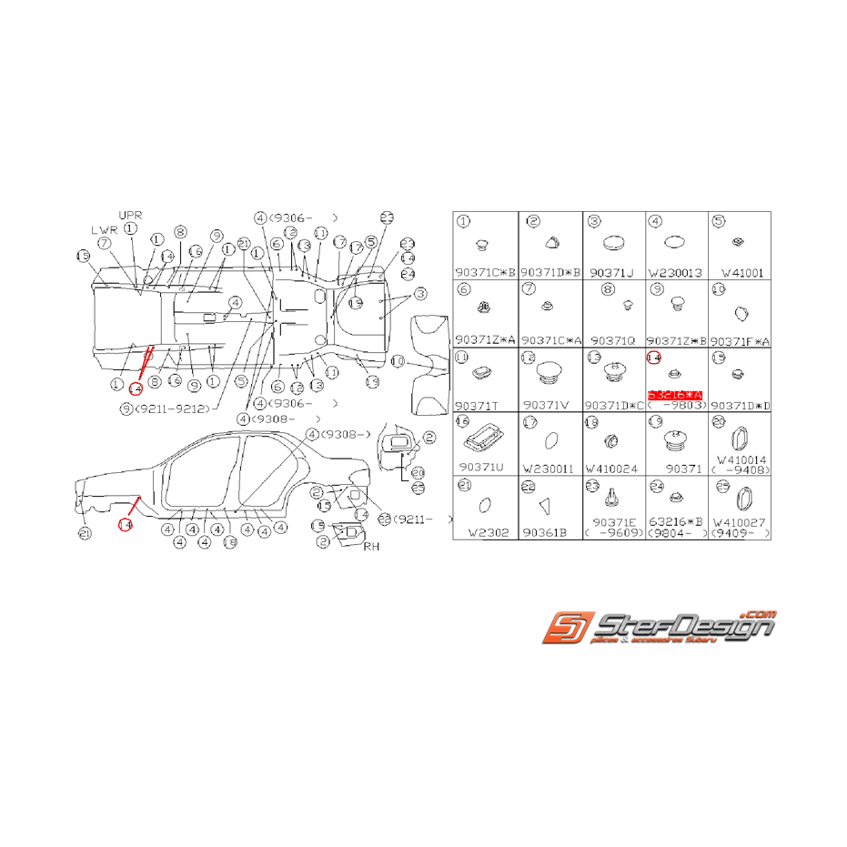 Bouchon de plancher SUBARU GT 93-00 Bouchon de plancher SUBARU GT 93-00