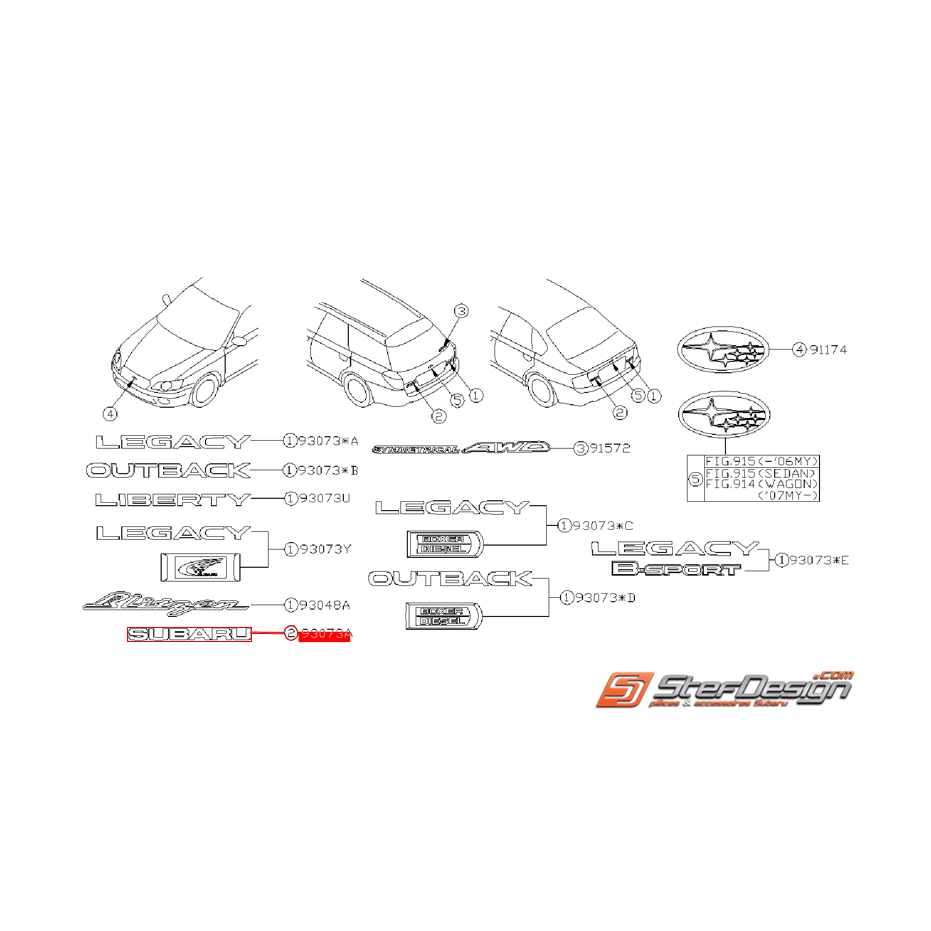 Logo de coffre "SUBARU" Legacy 2007-2009