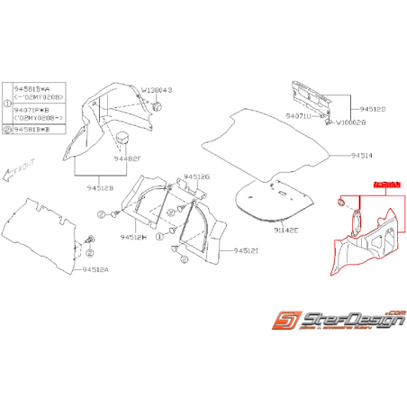 Garniture panneaux de coffre gauche SUBARU WRX/STI 01-03