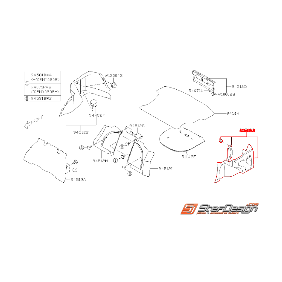 Garnitures de panneaux de coffre gauche SUBARU WRX/STI 04-07