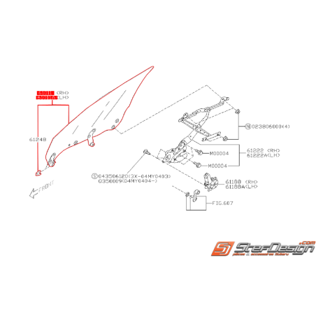 Vitre de porte avant origine SUBARU WRX/STI 01-07