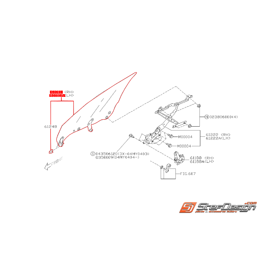 Vitre de porte avant origine SUBARU WRX/STI 01-07