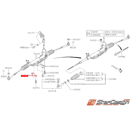 Attache conduit de boite de vitesse crémaillère de direction SUBARU WRX/STI 05-07