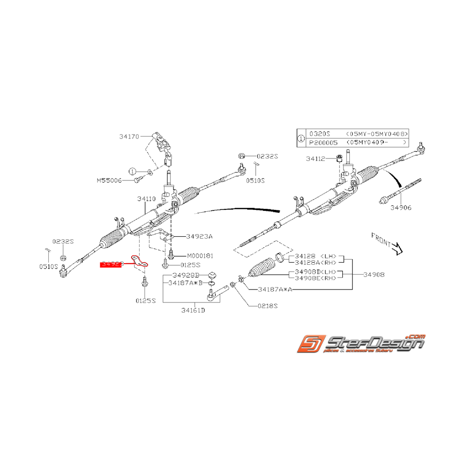 Attache conduit de boite de vitesse crémaillère de direction SUBARU WRX/STI 05-07