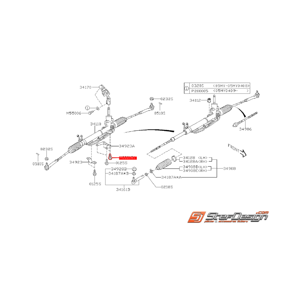 Vis de fixation de renfort crémaillère de direction SUBARU WRX/STI 05-07