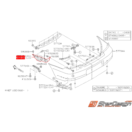 Support pare-choc arrière SUBARU WRX 01-02 Break