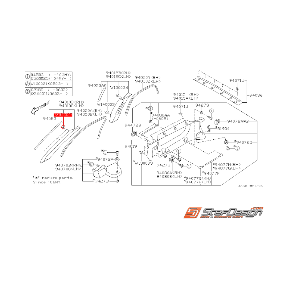 Clips de fixation de garniture de montant intérieur FORESTER 2004 2.5L XT 