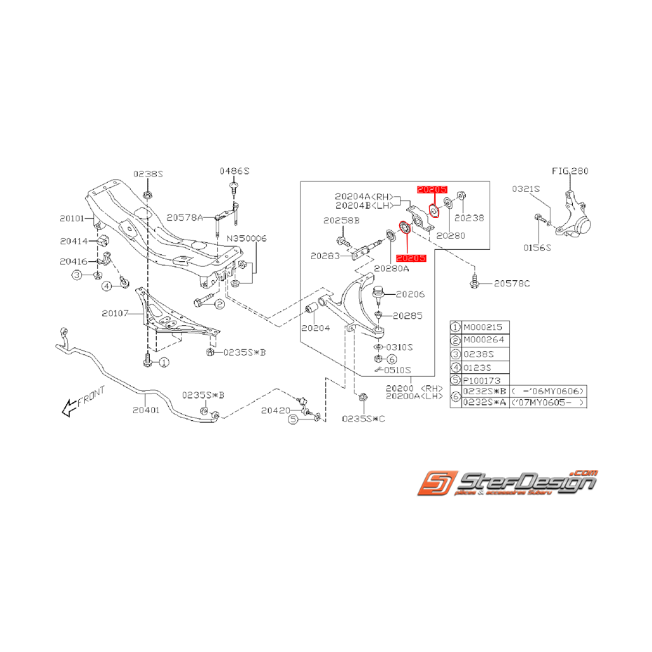 Butée de bras avant SUBARU STI 05-07 Butée de bras avant SUBARU STI 05-07