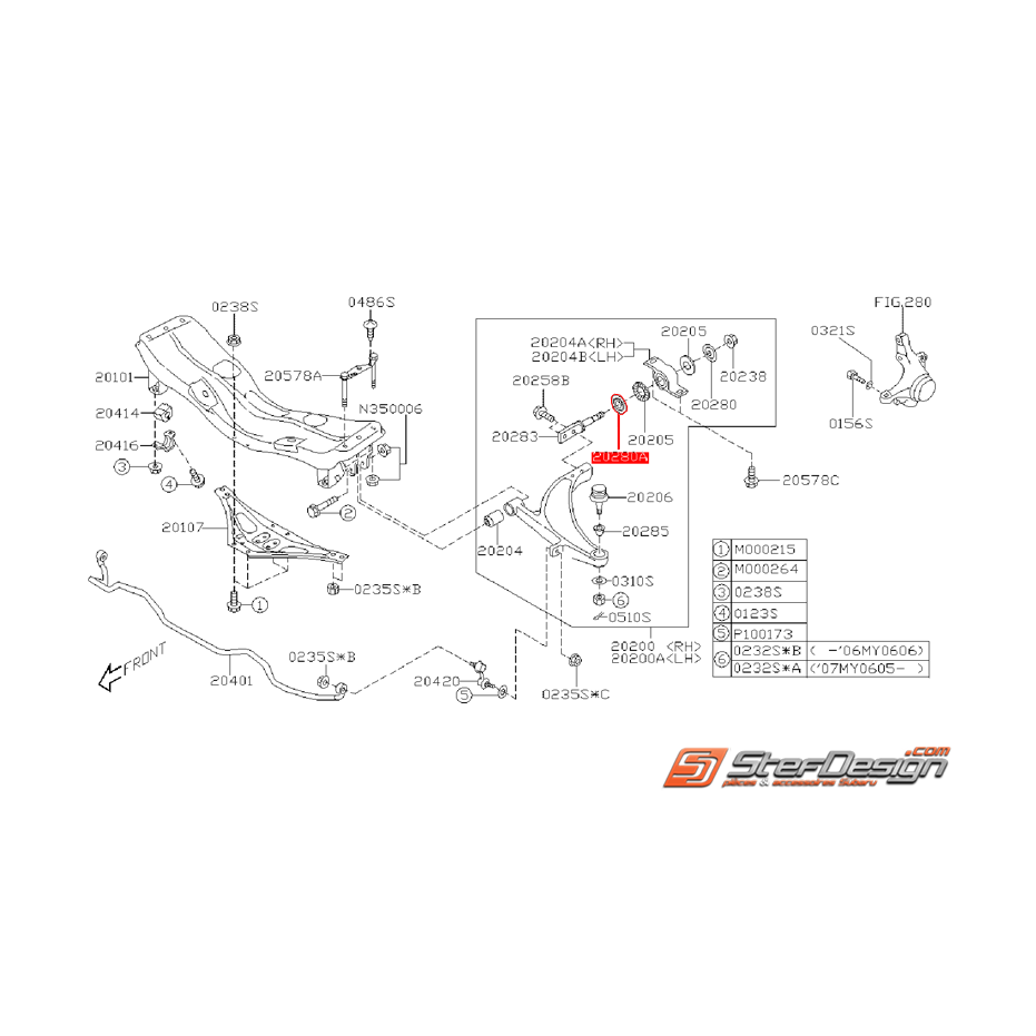 Rondelle de bras avant SUBARU STI 05-07