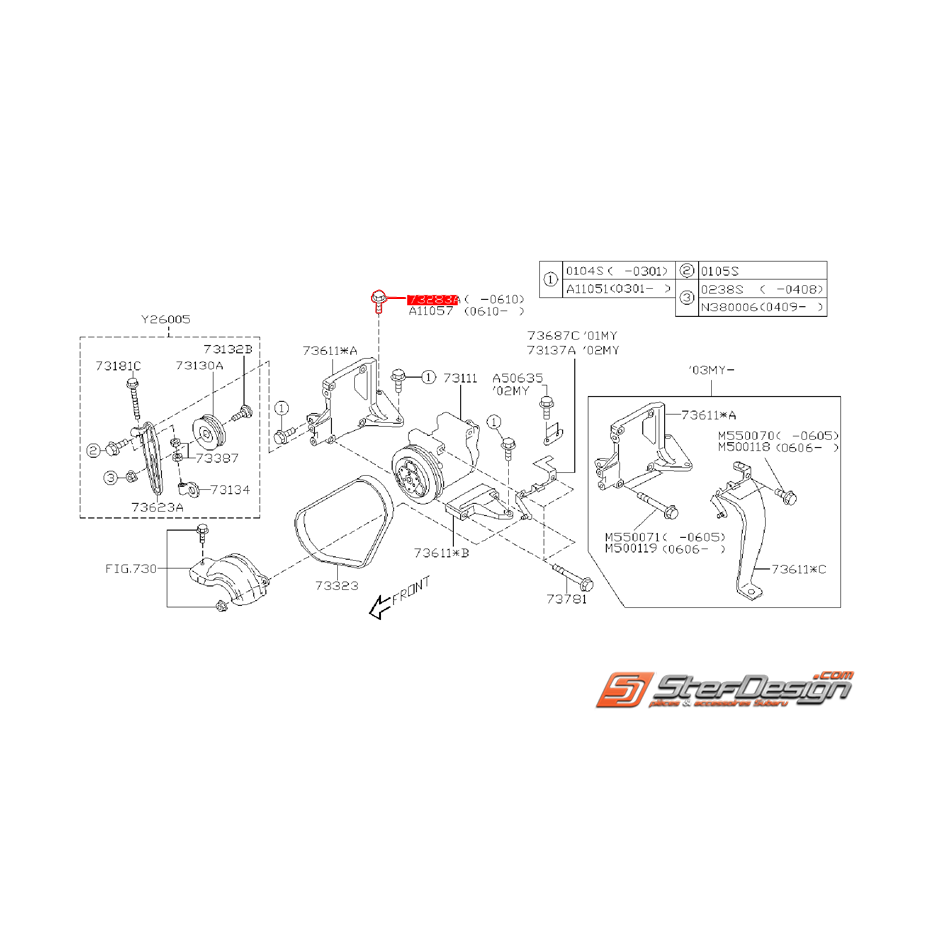 Vis de support de compresseur de clim SUBARU WRX/STI 2001 au 10/2006 Vis de support de compresseur de clim SUBARU WRX/STI 2001 au 10/2006