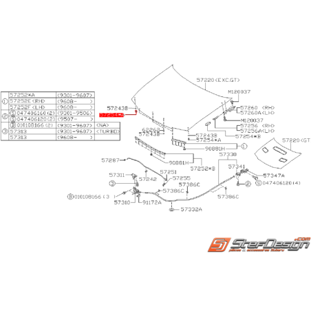 Tampon capot avant subaru GT 93-00 WRX/STI 01-07