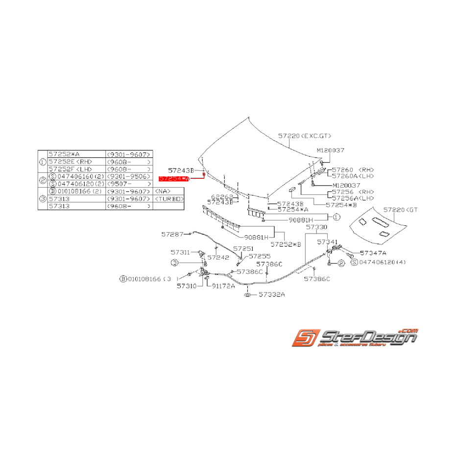Tampon capot avant subaru GT 93-00 WRX/STI 01-07