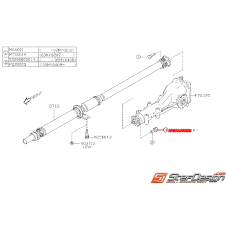 Écrou de fixation d'arbre de transmission SUBARU WRX/STI 01-07