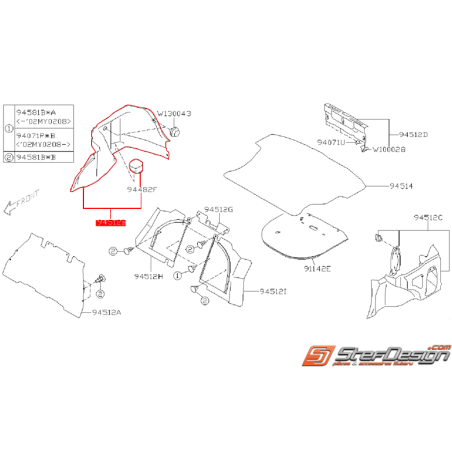 Garniture de panneaux de coffre droit SUBARU STI 01-07