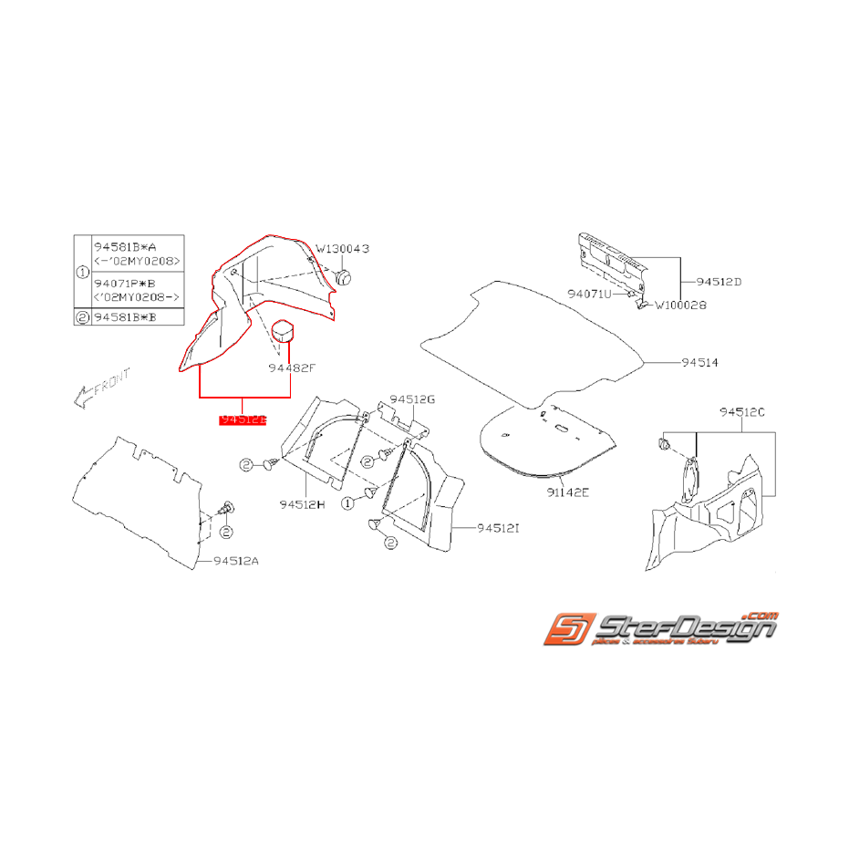 Garniture de panneaux de coffre droit SUBARU STI 01-07