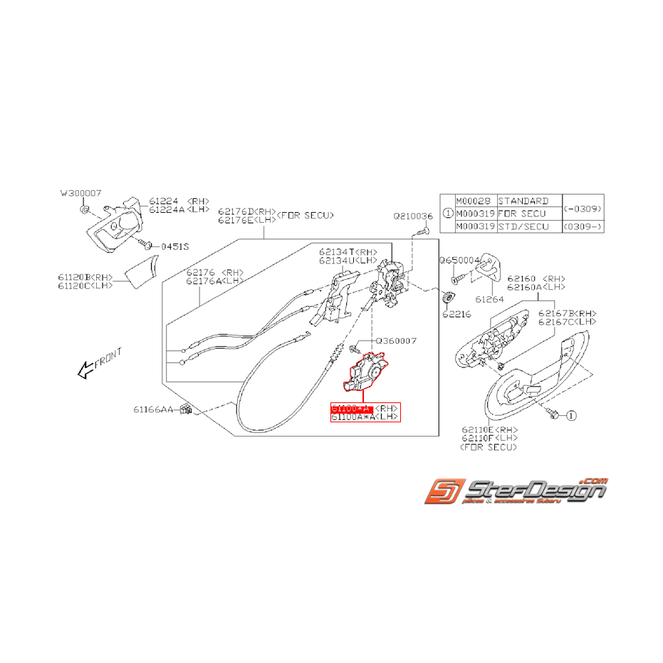 Moteur ouverture de porte avant et arrière SUBARU OUTBACK 2005