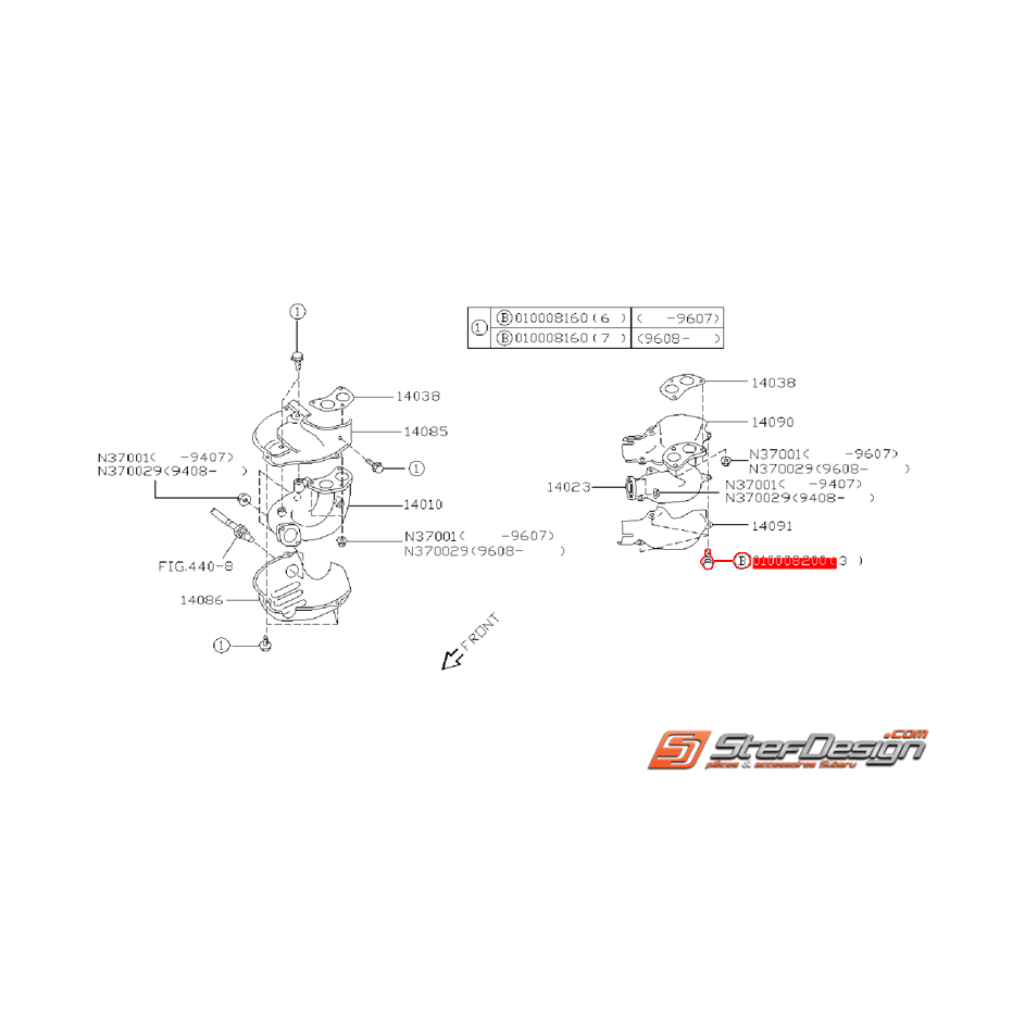 Vis de fixation de renfort et de collecteur d'échappement GT 93-00 Vis de fixation de renfort et de collecteur d'échappement GT 93-00