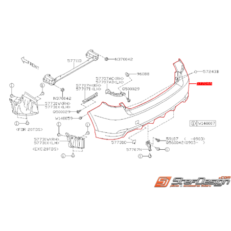 Pare choc arrière SUBARU WRX 08-10