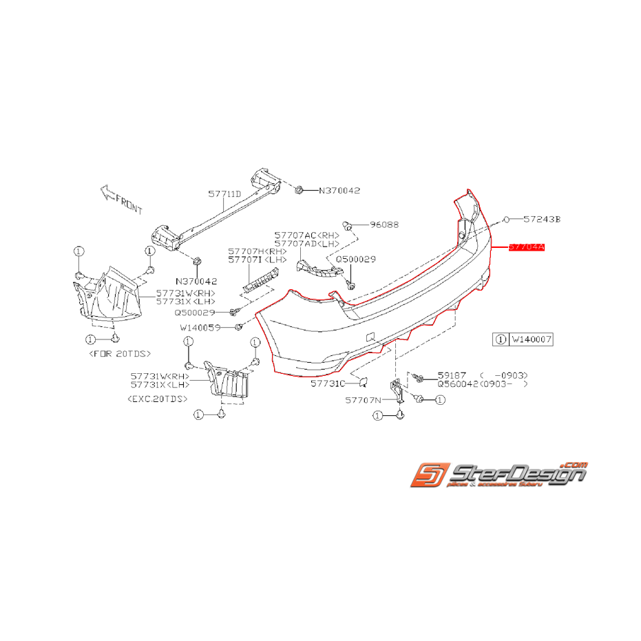 Pare choc arrière SUBARU WRX 08-10 Pare choc arrière SUBARU WRX 08-10