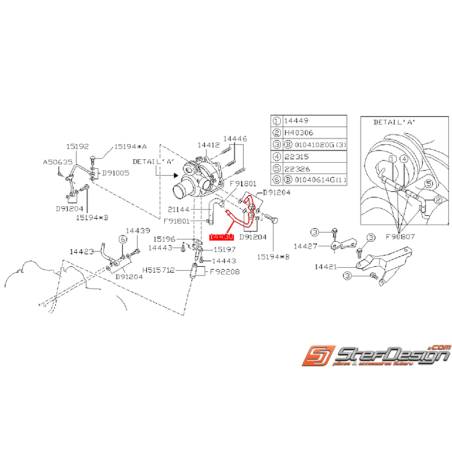 Tuyau de refroidissement de turbo SUBARU GT 97-00