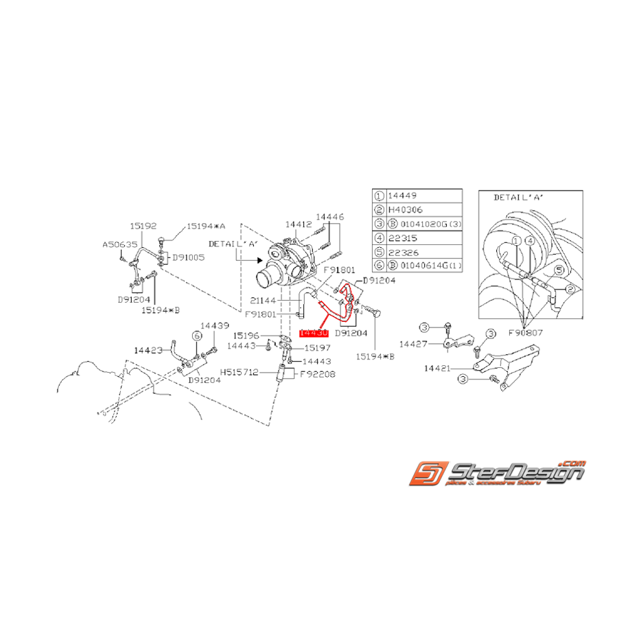 Tuyau de refroidissement de turbo SUBARU GT 97-00