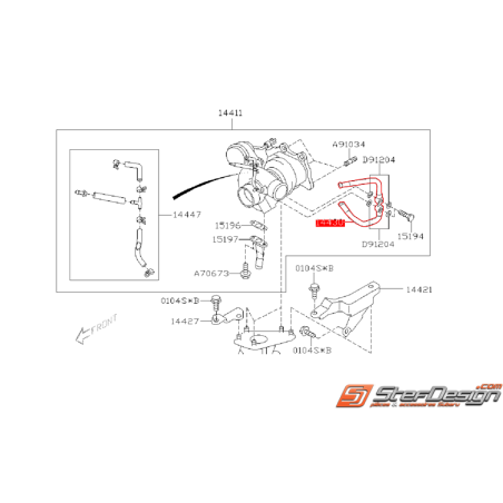 Durite de refroidissement de turbo SUBARU STI de 2002 au 31/01/2004