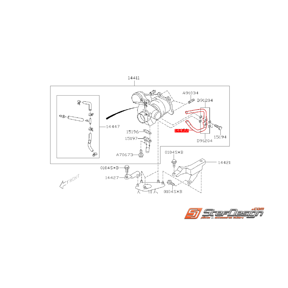 Durite de refroidissement de turbo SUBARU STI de 2002 au 31/01/2004