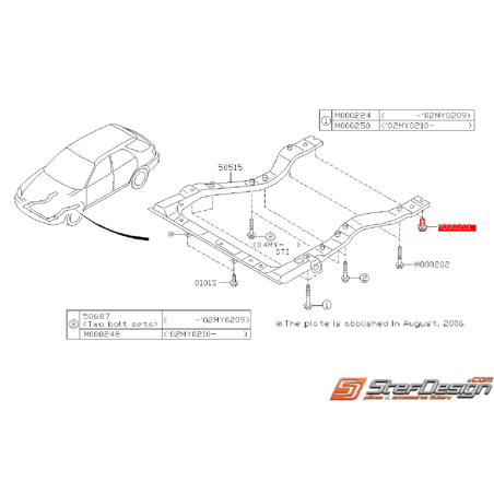 Boulon de berceau en U SUBARU WRX/STI 01-07