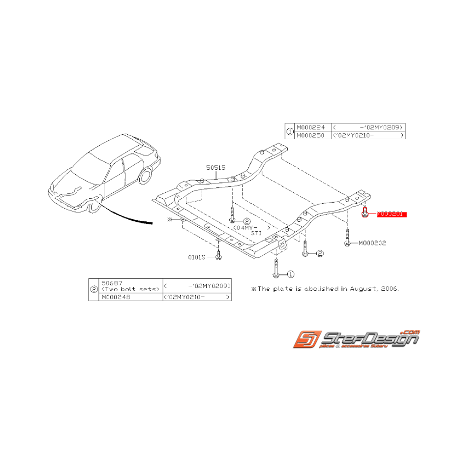 Boulon de berceau en U SUBARU WRX/STI 01-07