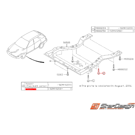 Boulon de fixation de berceau en U SUBARU WRX/STI 10/02/2002 à 2007