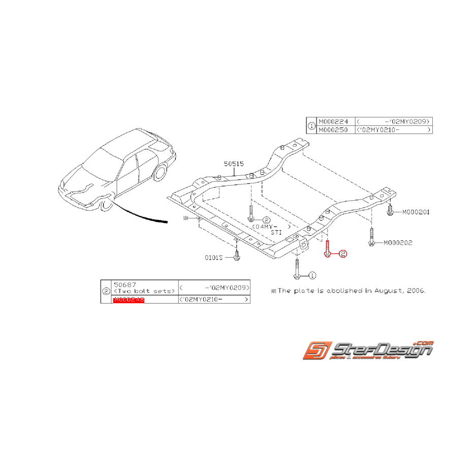 Boulon de fixation de berceau en U SUBARU WRX/STI 10/02/2002 à 2007