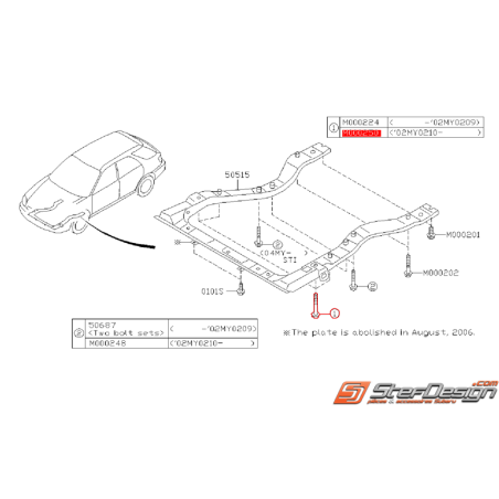 Boulon berceau en U SUBARU WRX/STI 02/10/2002 à 2007