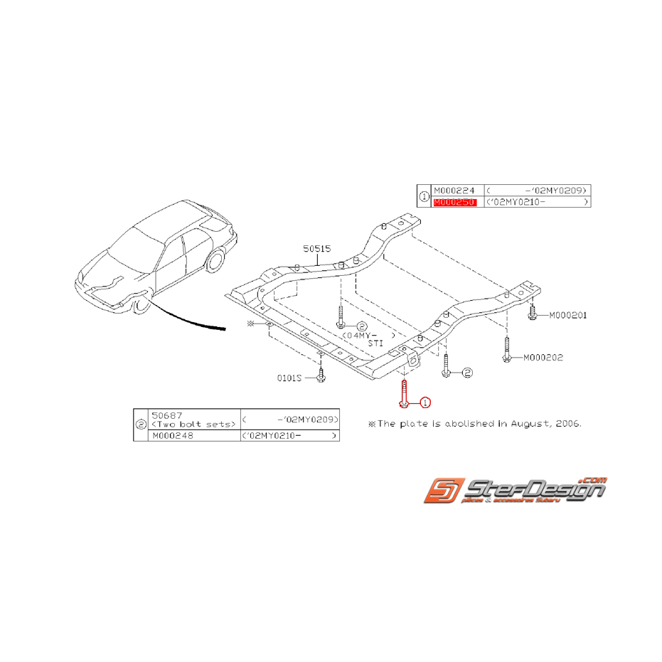 Boulon berceau en U SUBARU WRX/STI 02/10/2002 à 2007