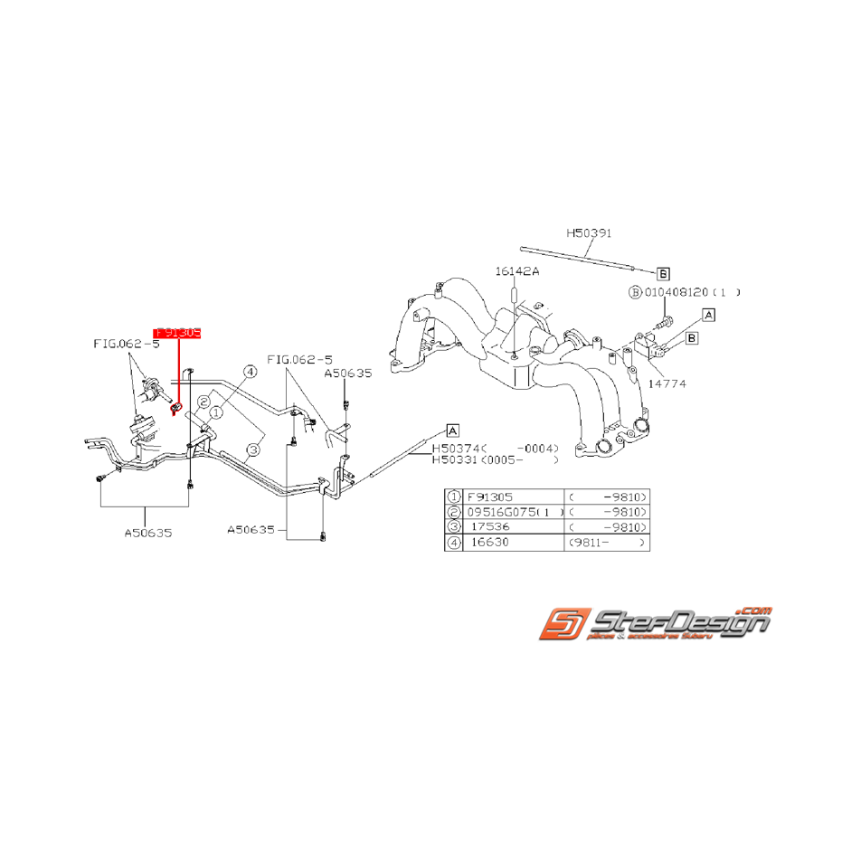 Attache tuyau de régulateur de pression d'essence SUBARU GT 99-00