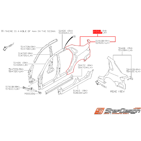 Aile arrière extérieur origine SUBARU STI 11-14