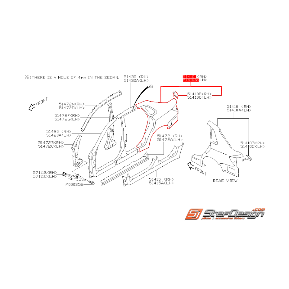 Aile arrière extérieur origine SUBARU STI 11-14