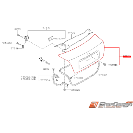 Malle de coffre arrière avec perçage origine SUBARU STI 11-14