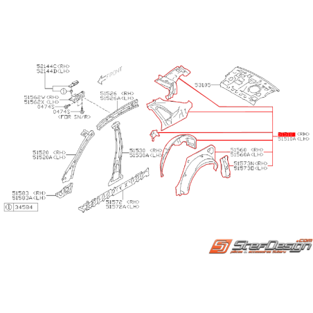 Aile arrière intérieur complète SUBARU STI 11-14