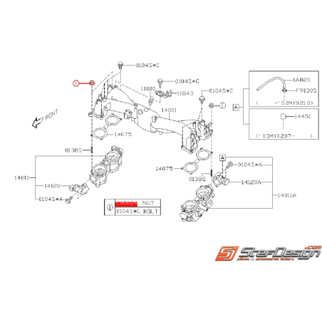 Écroue de fixation de cale TGV SUBARU WRX/STI 01-05