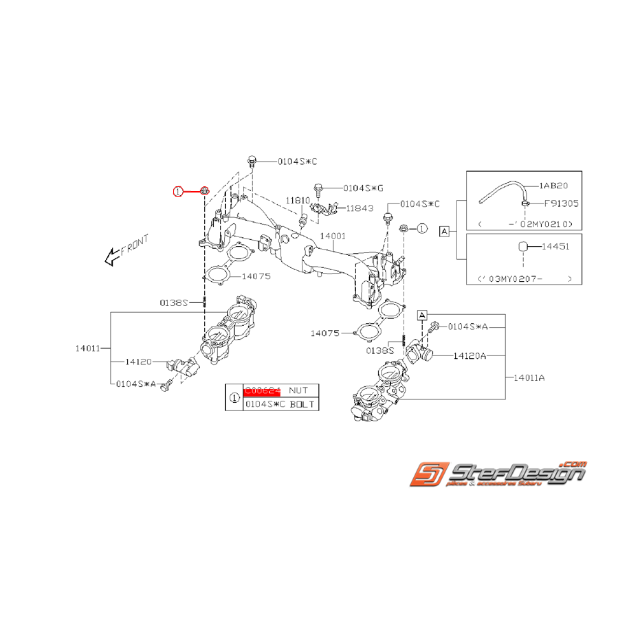 Écroue de fixation de cale TGV SUBARU WRX/STI 01-05