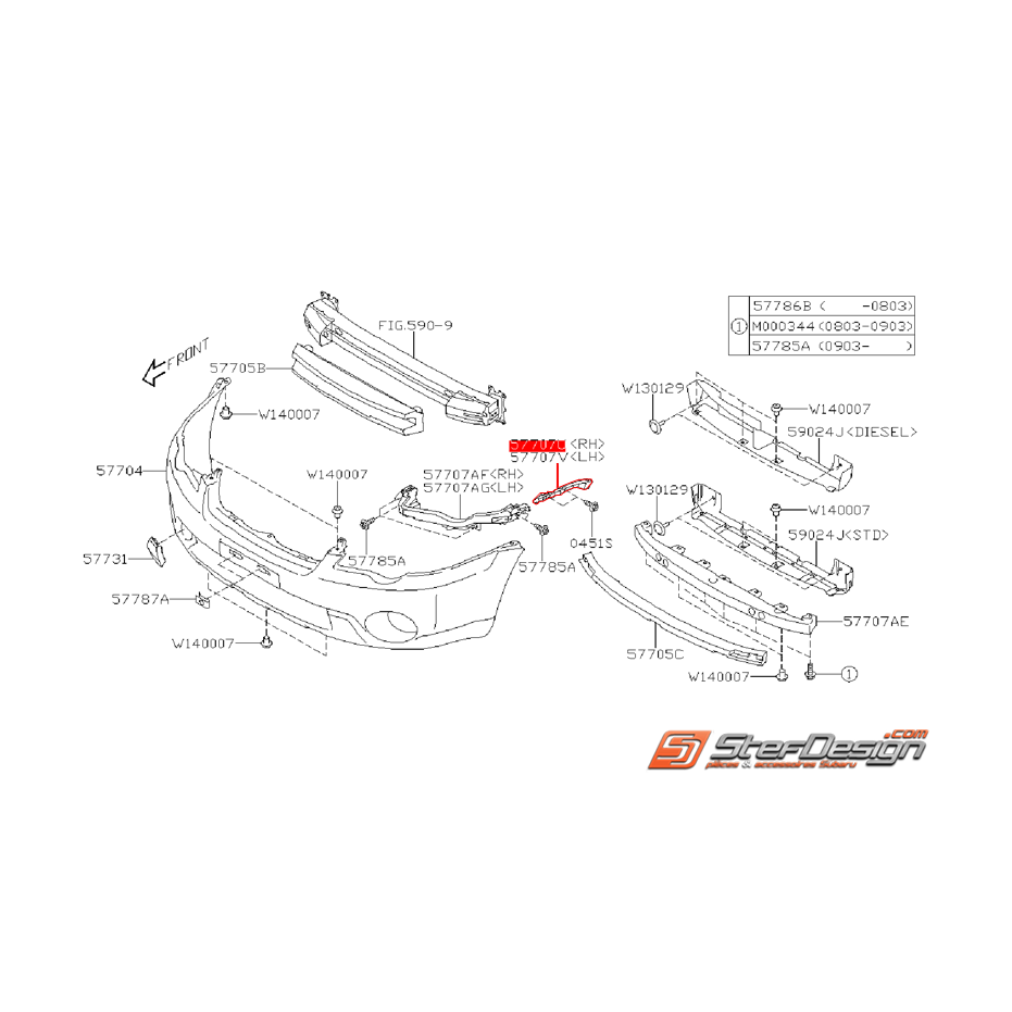 Support de pare choc latérale SUBARU FORESTER 2007
